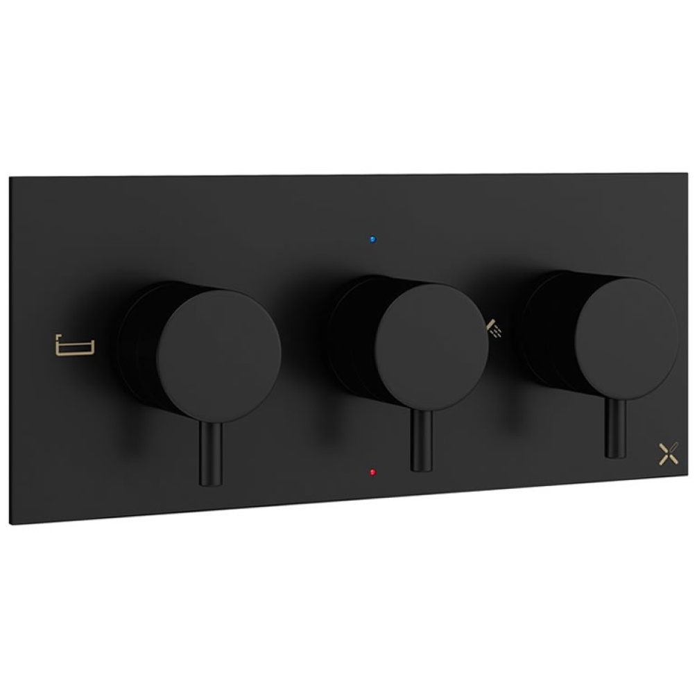 Cutout image of Crosswater MPRO Matt Black Horizontal Triple Outlet Shower Valve